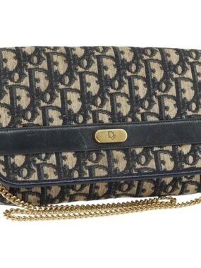 Christian Dior Trotter Canvas Chain Shoulder Bag Navy Auth 149106A